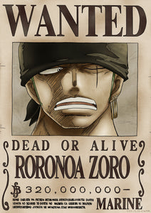 ONE PIECE WANTED:  Dead or Alive Poster: Zoro ( Official Licensed )